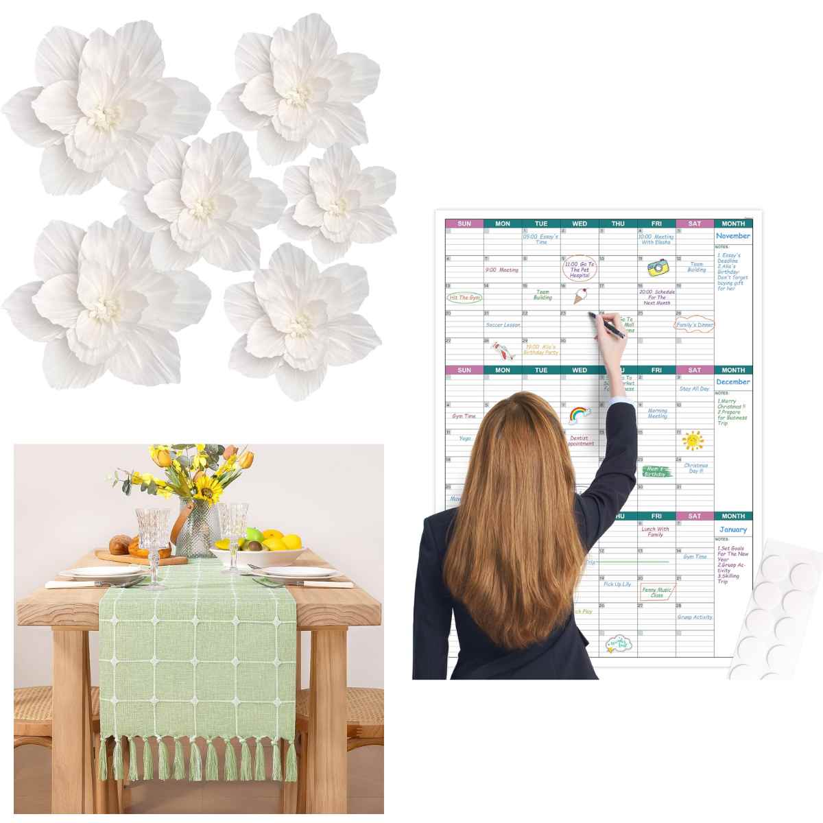 Piece Flower Wall Decor Large Dry Erase Calendar Table