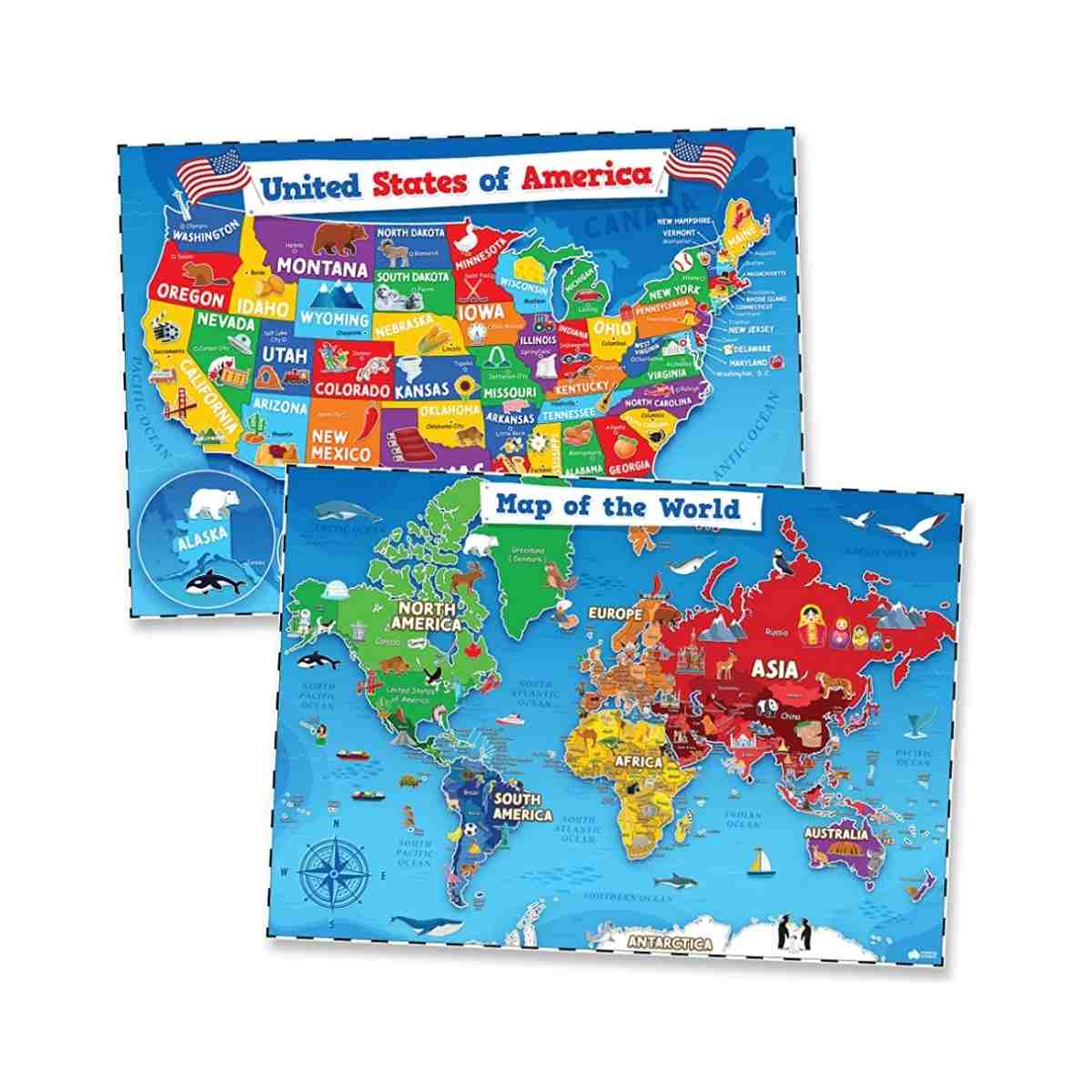 United States & World Map Poster