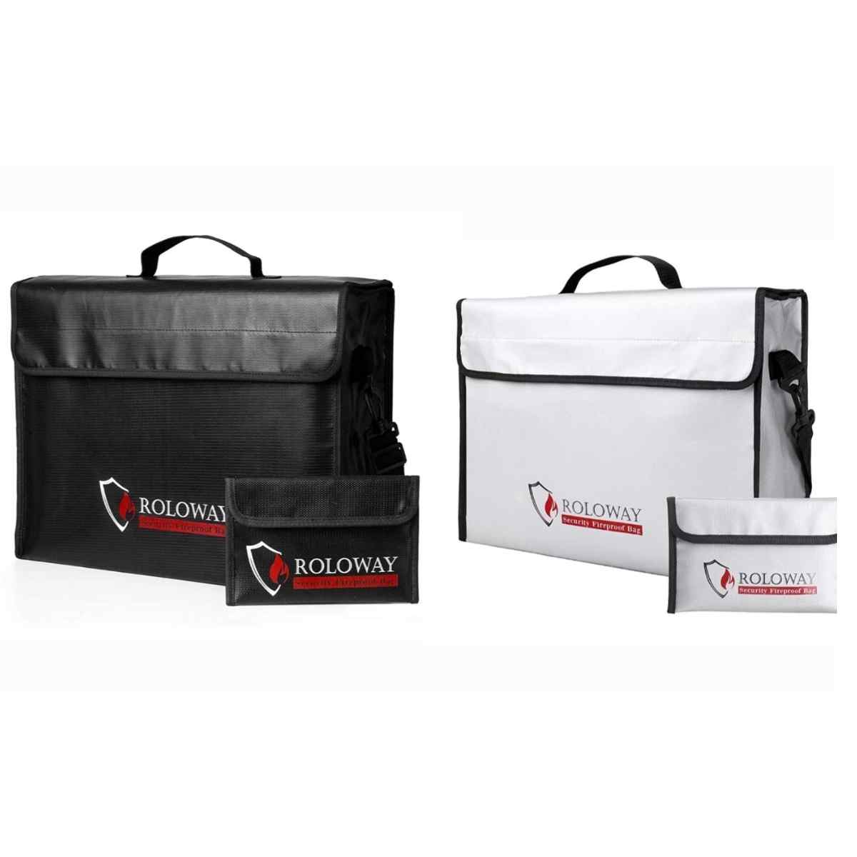 Roloway fireproof & waterproof document bags - white & black