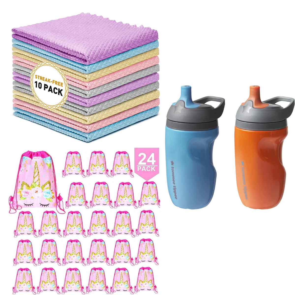 Cleaning Rags; Sippy Cups: Unicorn Favor bags