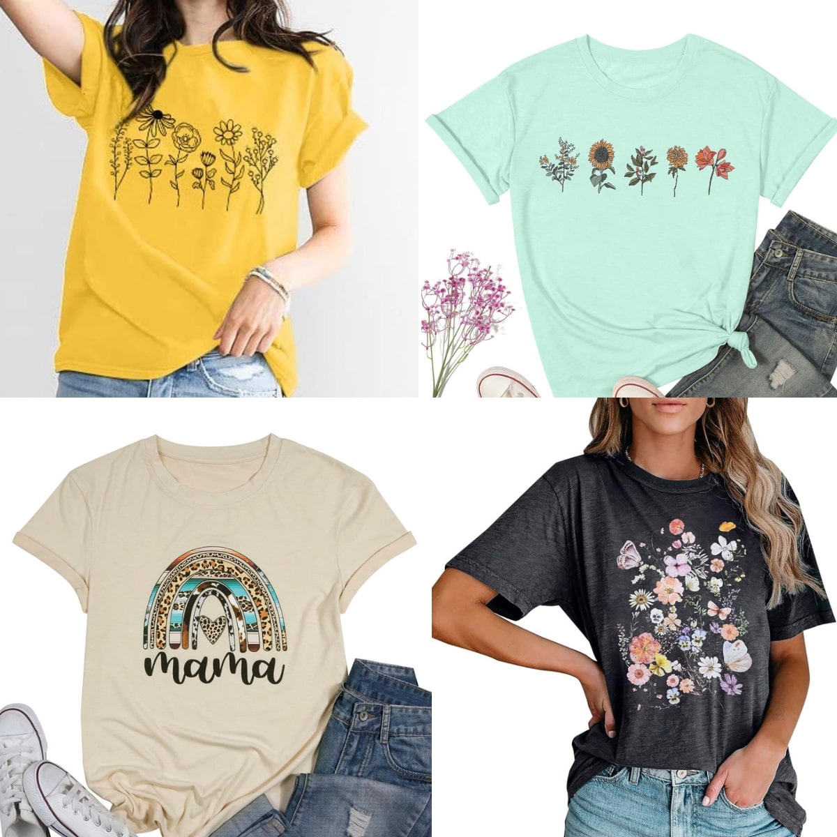 Wild Flower Shirt Flower Shirts for Women Floral Graphic 