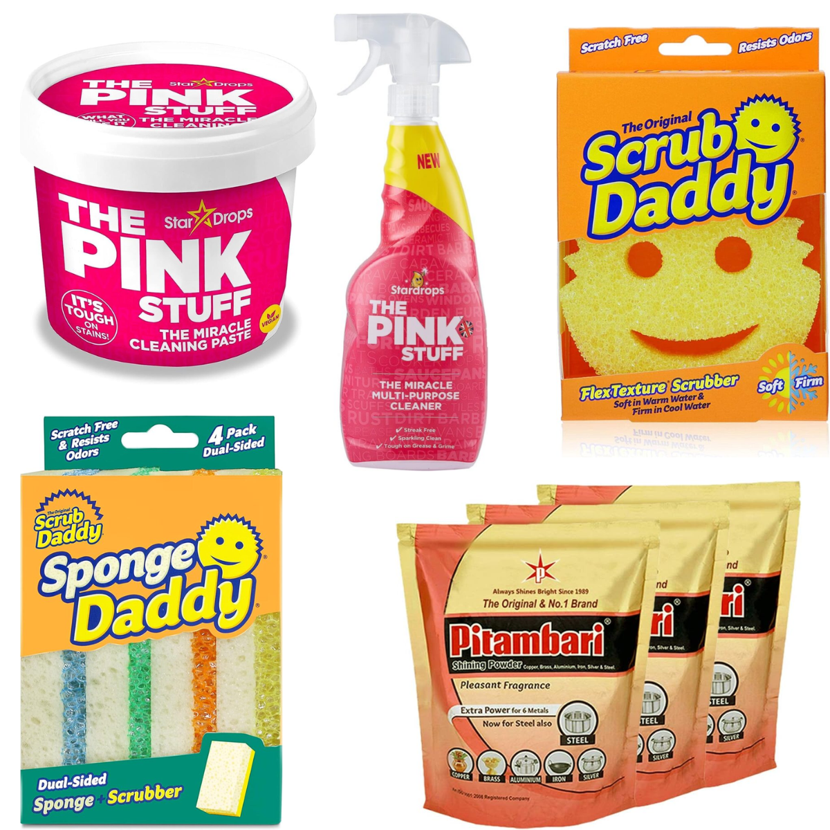 SCRUB DADDY SCRUBBER SPONGE PINK STUFF MIRACLE CLEANER PASTE SPRAY MINKY M  CLOTH
