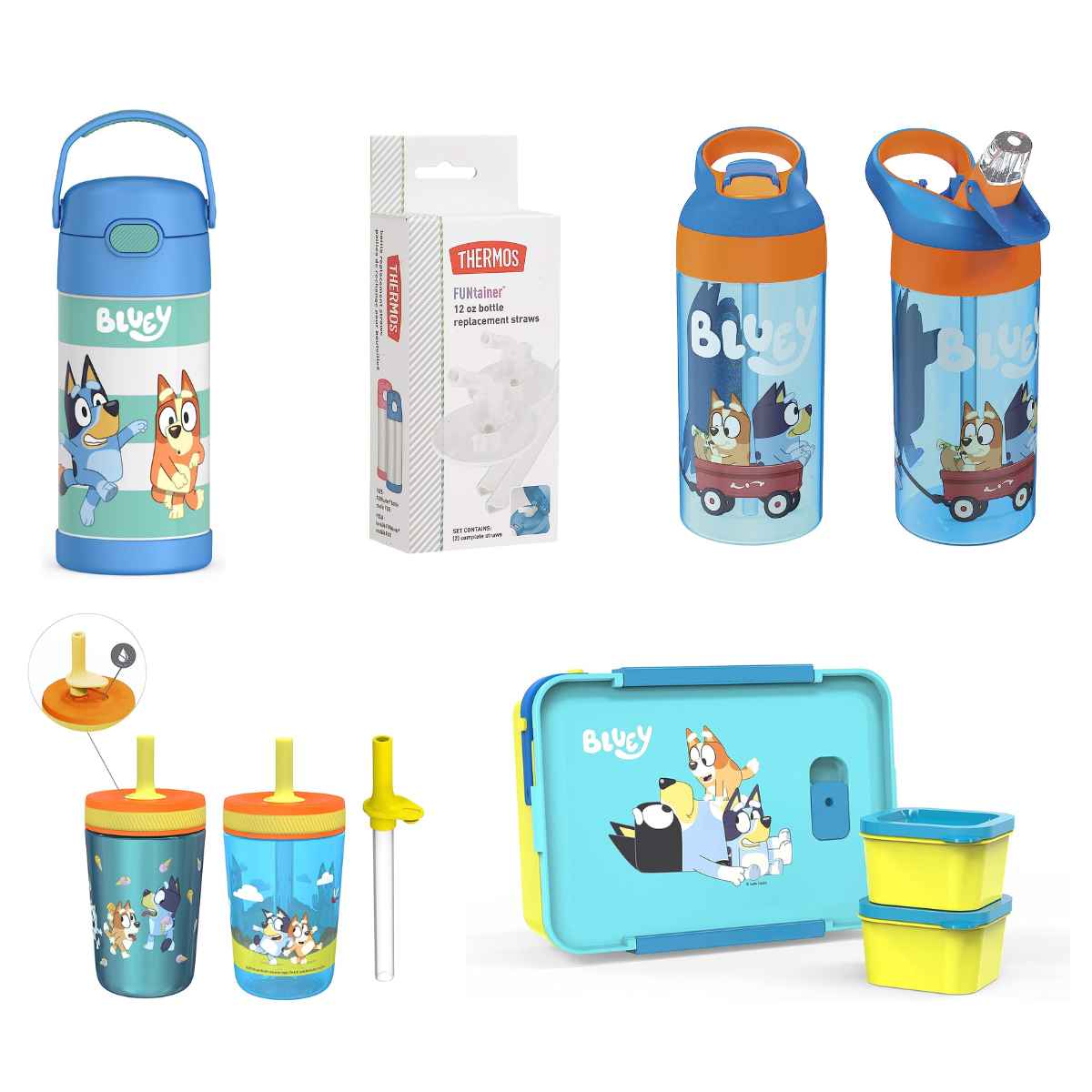Bluey themed Water bottles and Lunchbox $10 to $13