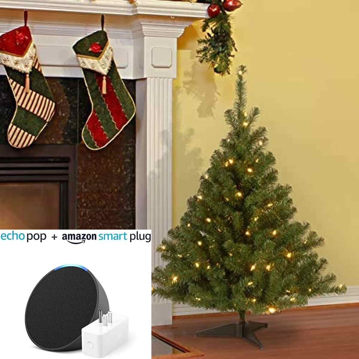 Get a free  Smart Plug and Echo Pop when you buy a Christmas tre