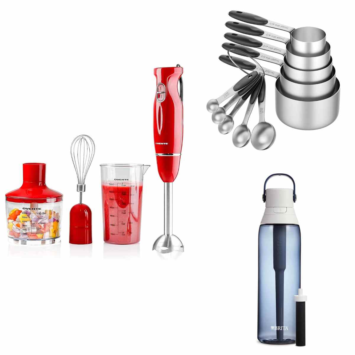 Brita Insulated Filtered Water Bottle with Straw, $12+, 10-Piece Stainless  Steel Measuring Cups and Spoons, $8+, Immersion Electric Hand Blender Set,  $19+