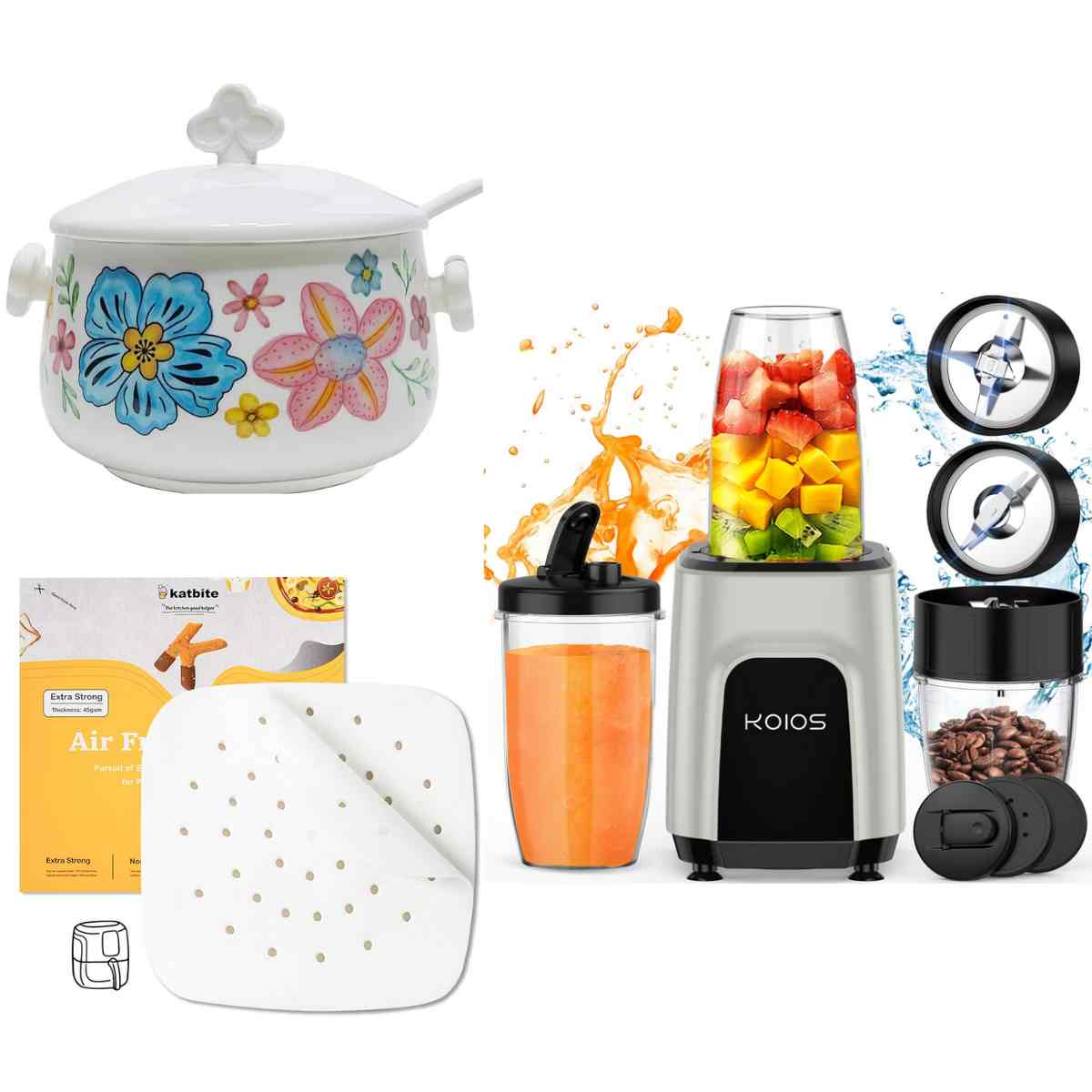 200 air fryer liners, $5+, Ceramic spice bowl, $6+