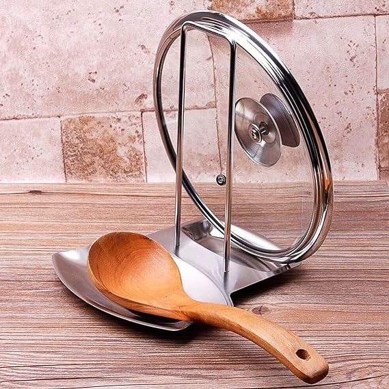 Lid and Spoon Rest Shelf,304 Stainless Steel Pan Pot Cover Lid Rack Stand Organizer,ZYLONE Pan Lid Organizer Storage Soup Spoon Rests Utensils Kitchen Tool