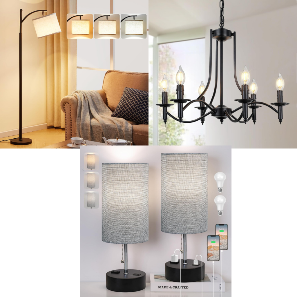 Farmhouse Chandelier 27+ Floor Lamp 19+ 2pack Table Lamps 24