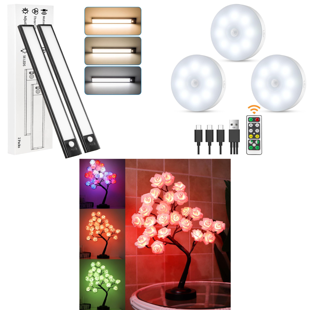 LED motion sensor lights 8+ LED Tabletop tree 14+ Smart Savers