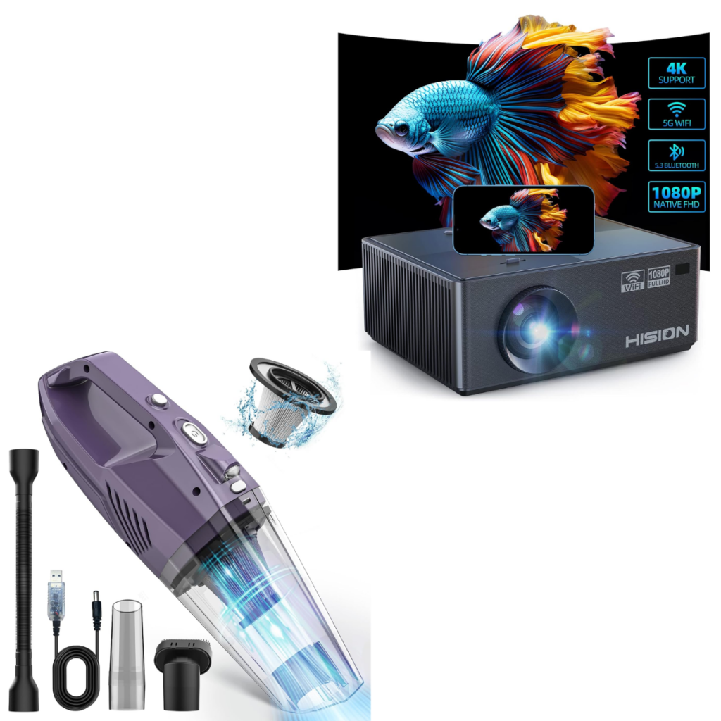 4K Projector w/ with WiFi & Bluetooth 49+ Cordless Handheld Vacuum