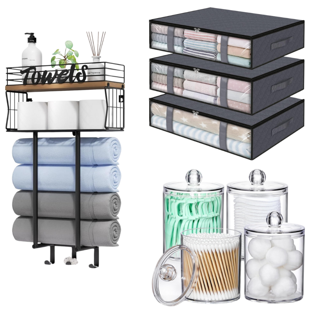 WallMounted Towel Rack 8+ 3 Storage Bags 10+ 4 Apothecary Jars