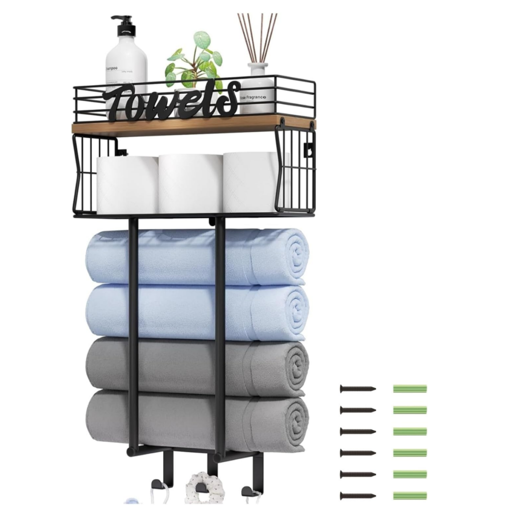 WallMounted Towel Rack 8+ 3 Storage Bags 10+ 4 Apothecary Jars