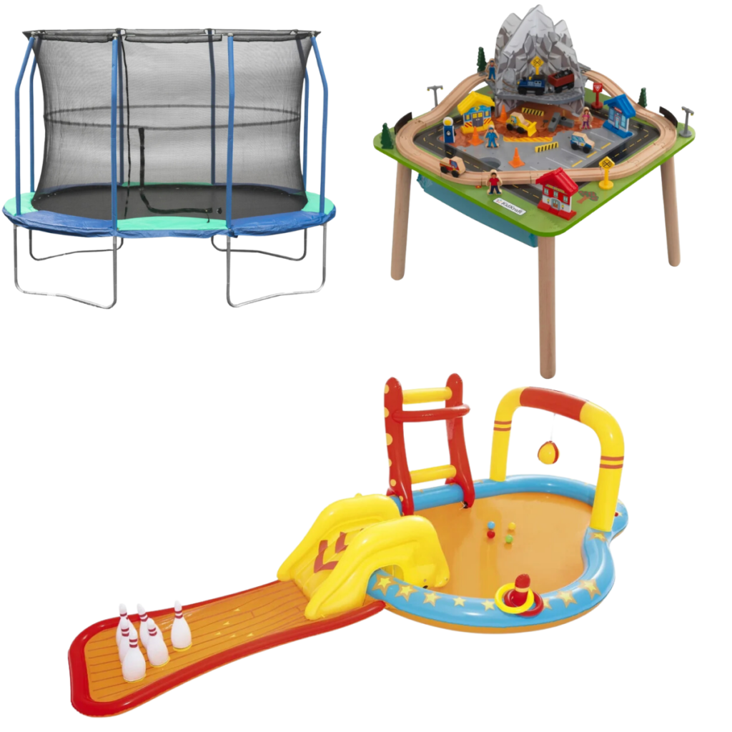 Play Pool 12+ Trampoline 102+ Wood Train Set w/ Table 36