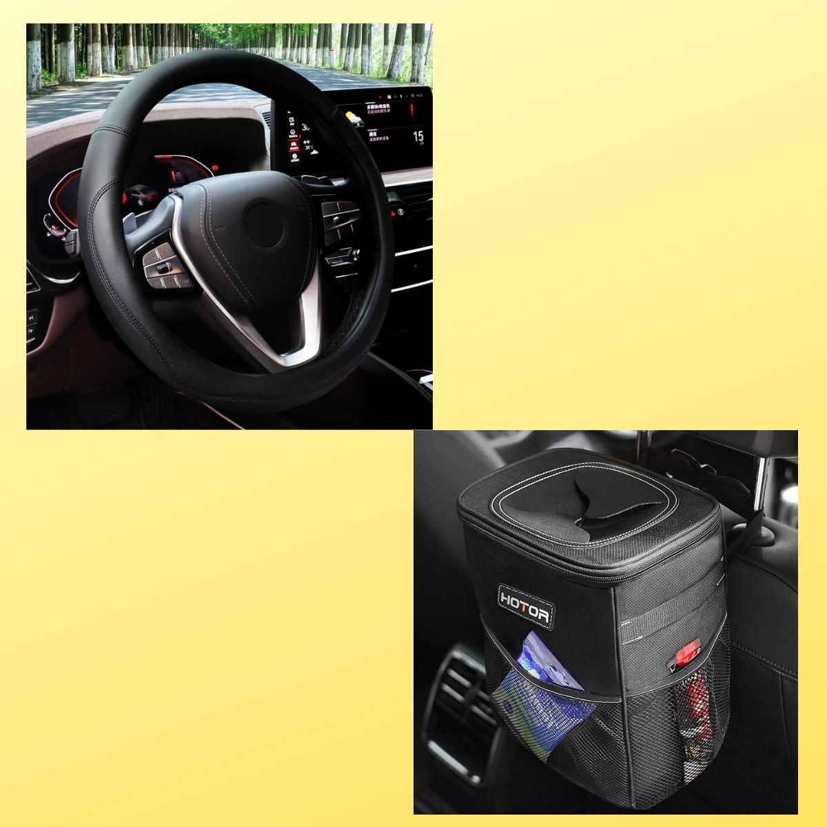 Car Steering Wheel Cover 7+ Car Leakproof Trash Can with Lid 4