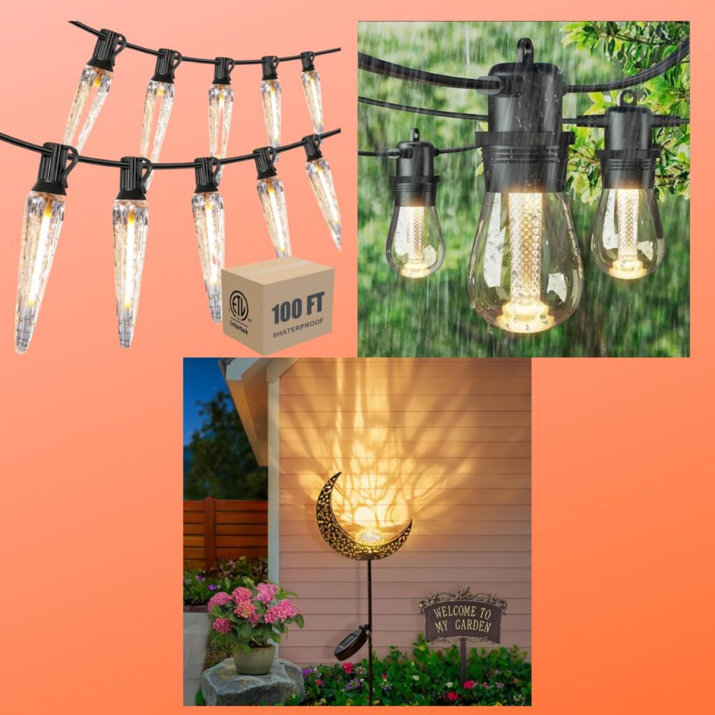 100FT Icicle String Lights 9+ Moon Solar Outdoor Lights 14+ 48FT