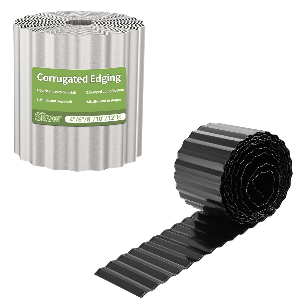 6"×20Ft Corrugated Metal Garden Edging (Black and Silver) 11+ Smart