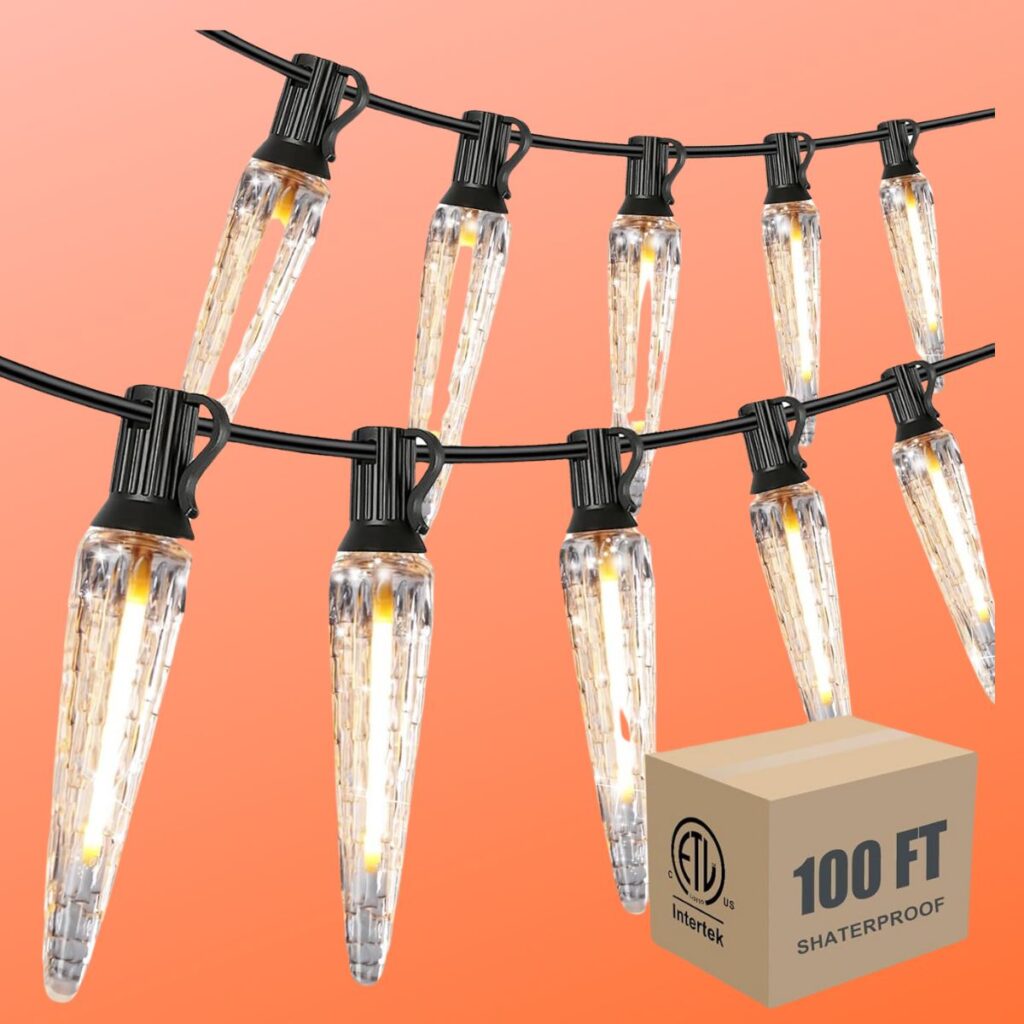 100FT Icicle String Lights 9+ Moon Solar Outdoor Lights 14+ 48FT