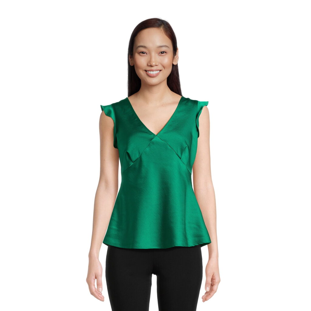 Nine.Eight Women's Peplum Satin V-Neck Blouse, Sizes XS-3XL