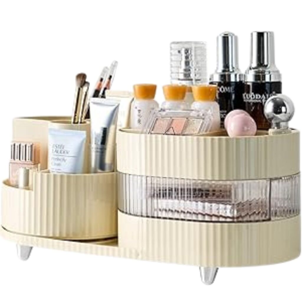 Rotating Makeup Organizer 12+ Large PU Leather Jewelry Organizer 13