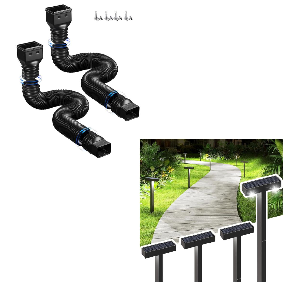4 Pack Solar Outdoor Lights 6+ 2 Pack Rain Gutter Downspout