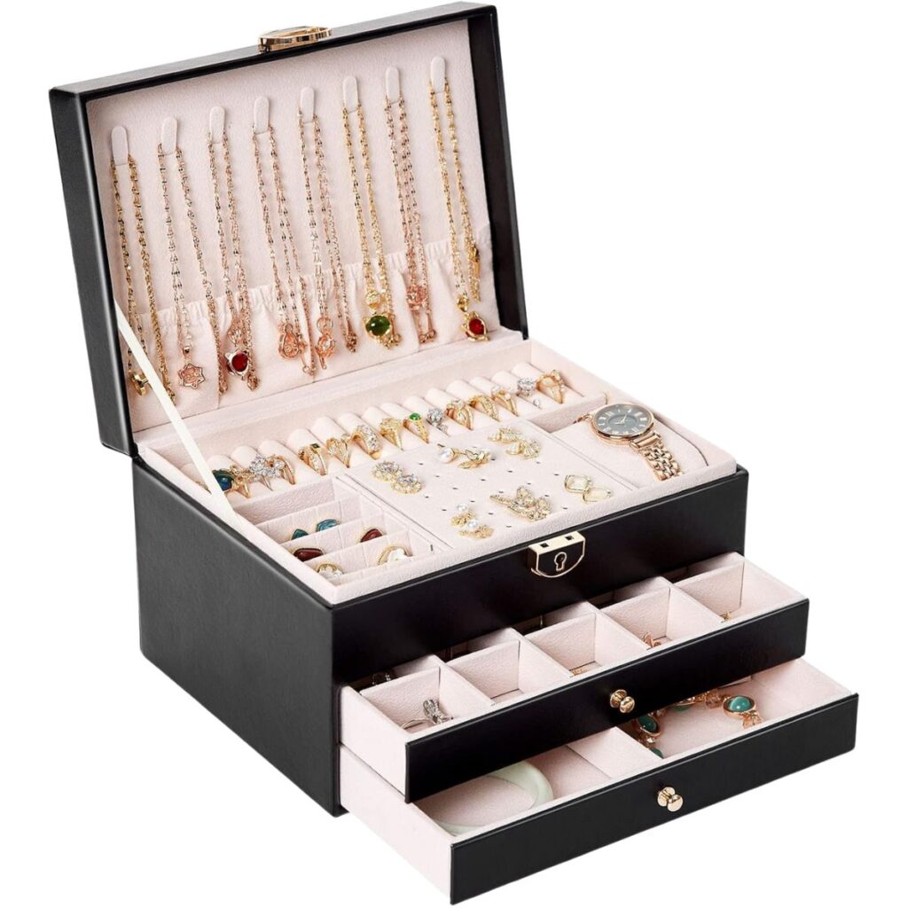 Rotating Makeup Organizer 12+ Large PU Leather Jewelry Organizer 13