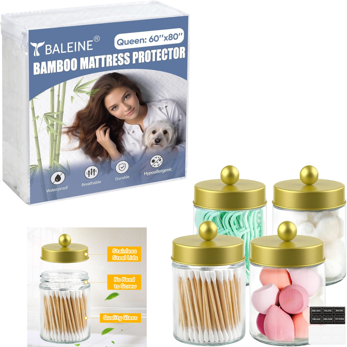 Queen Mattress Protector 12+ 4Pk Glass Apothecary Jars 7+ Smart