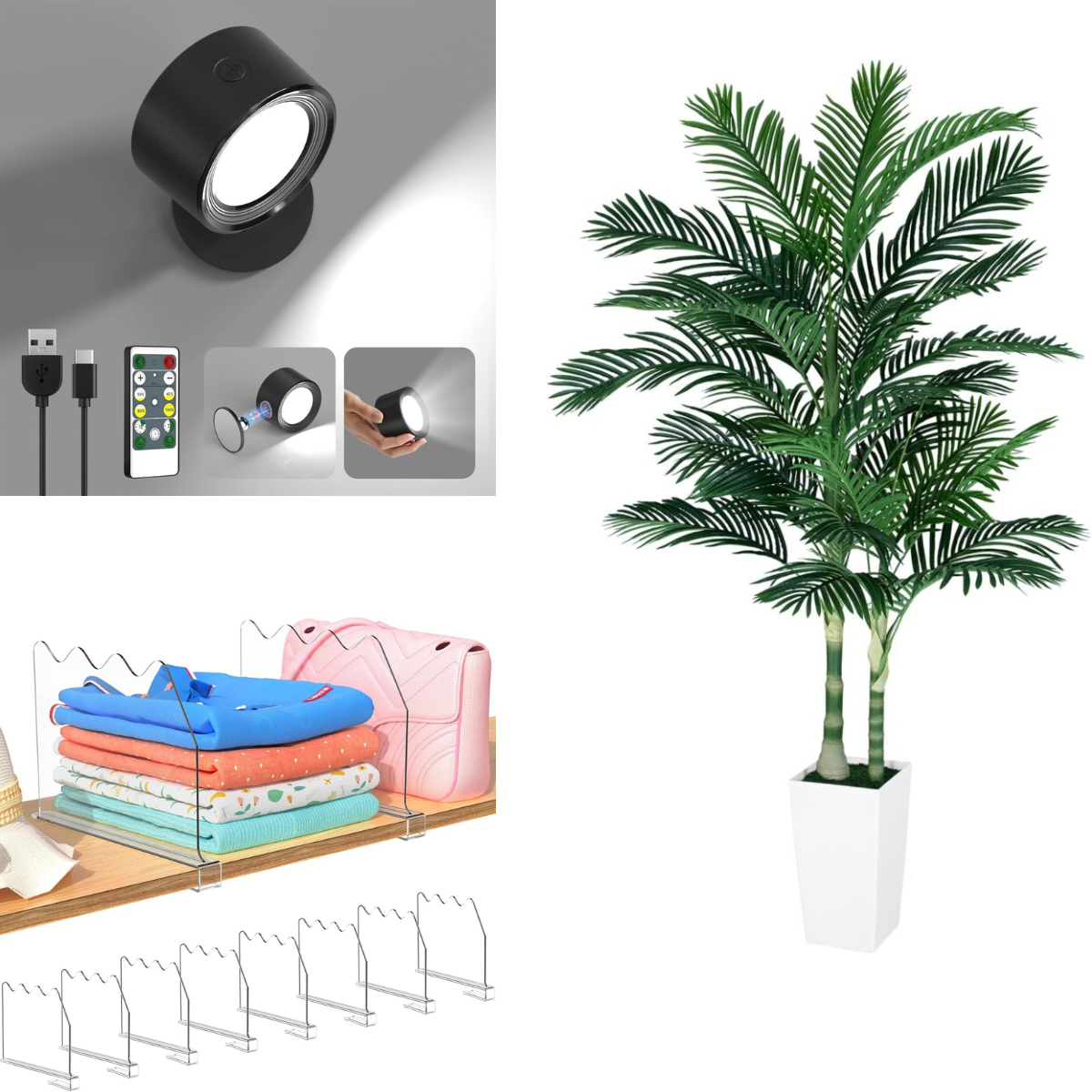 LED Wall Light 4+ 7Ft Faux Palm Tree 64+ 8Pcs Shelf Dividers 11