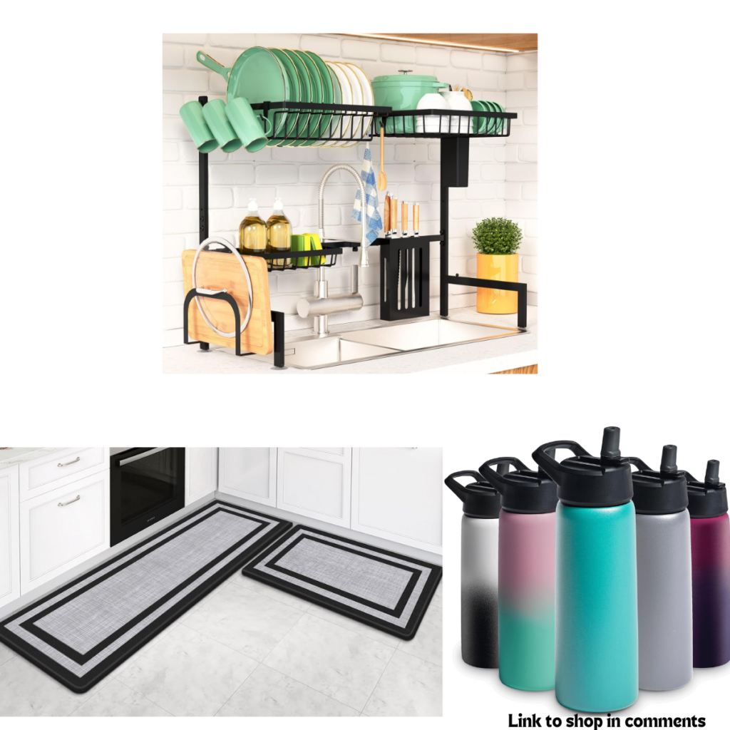 32oz insulated bottle, 9+ Over the sink dish rack, 19+ 2pk