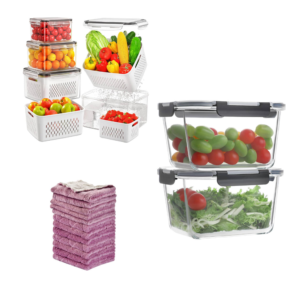 Fridge storage containers, 11+ 2pk glass containers, 14+ 12pk