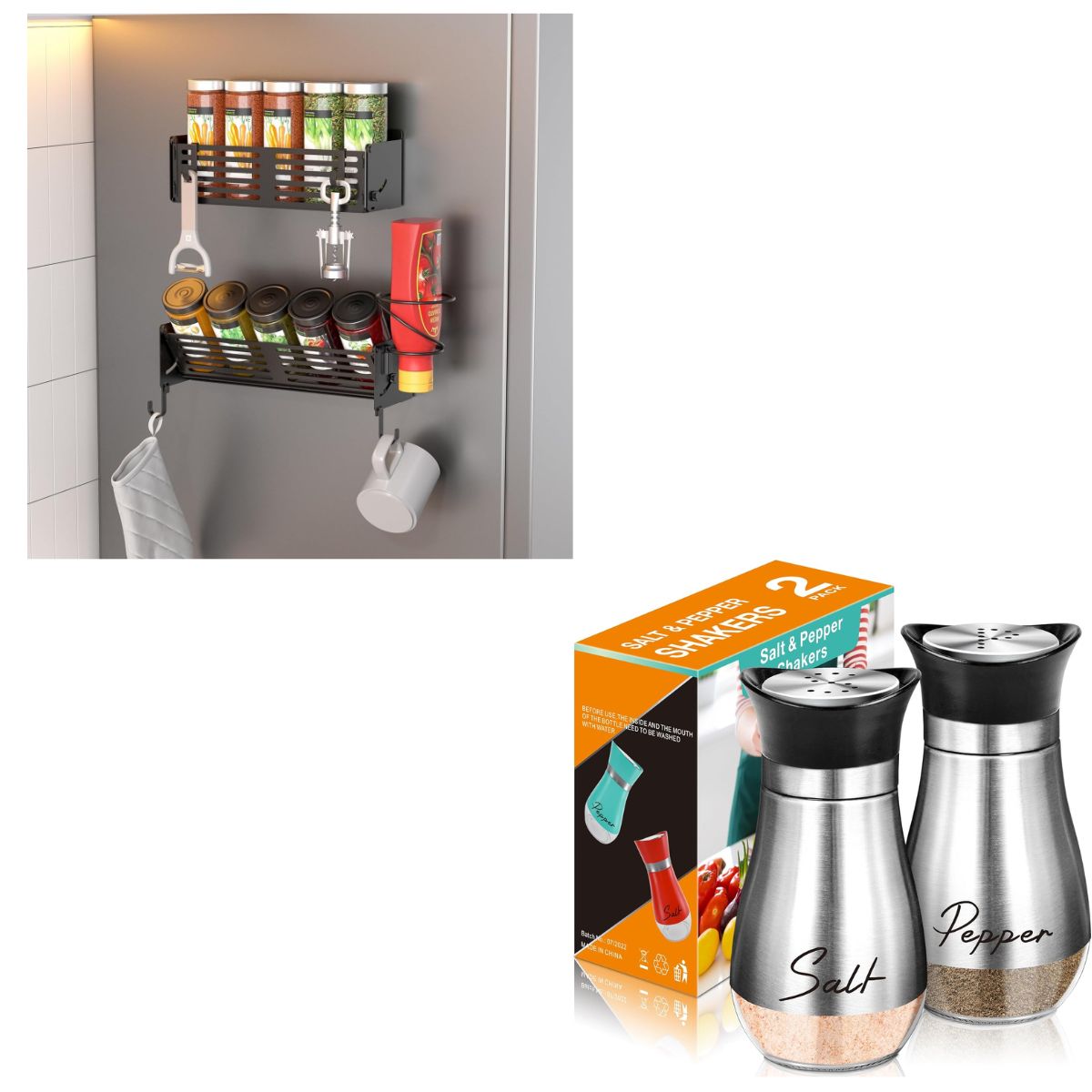 Salt and Pepper Shakers Set 7+ 2 Pack Spice Rack for