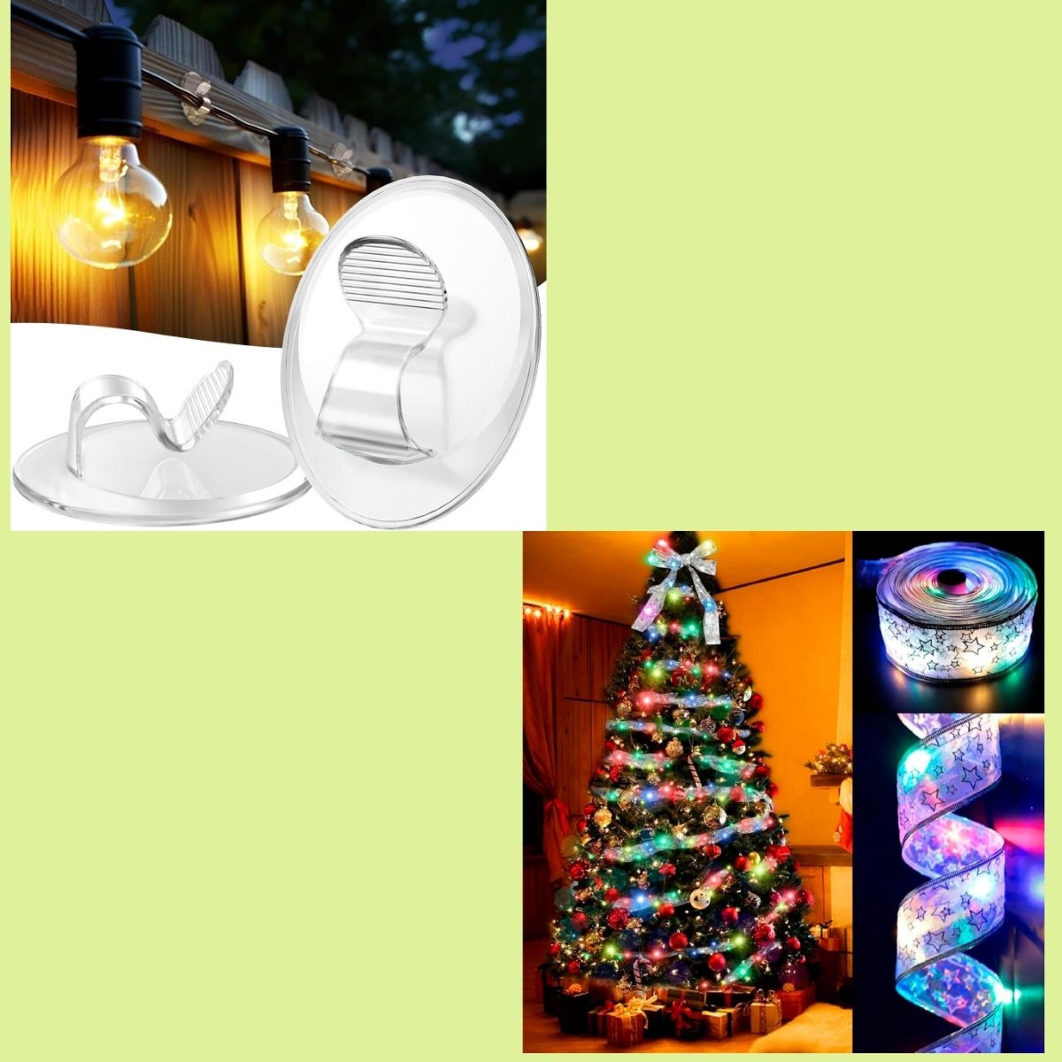 26 Pcs Hooks for Outdoor String Lights 8+ 32ft Silver Ribbon