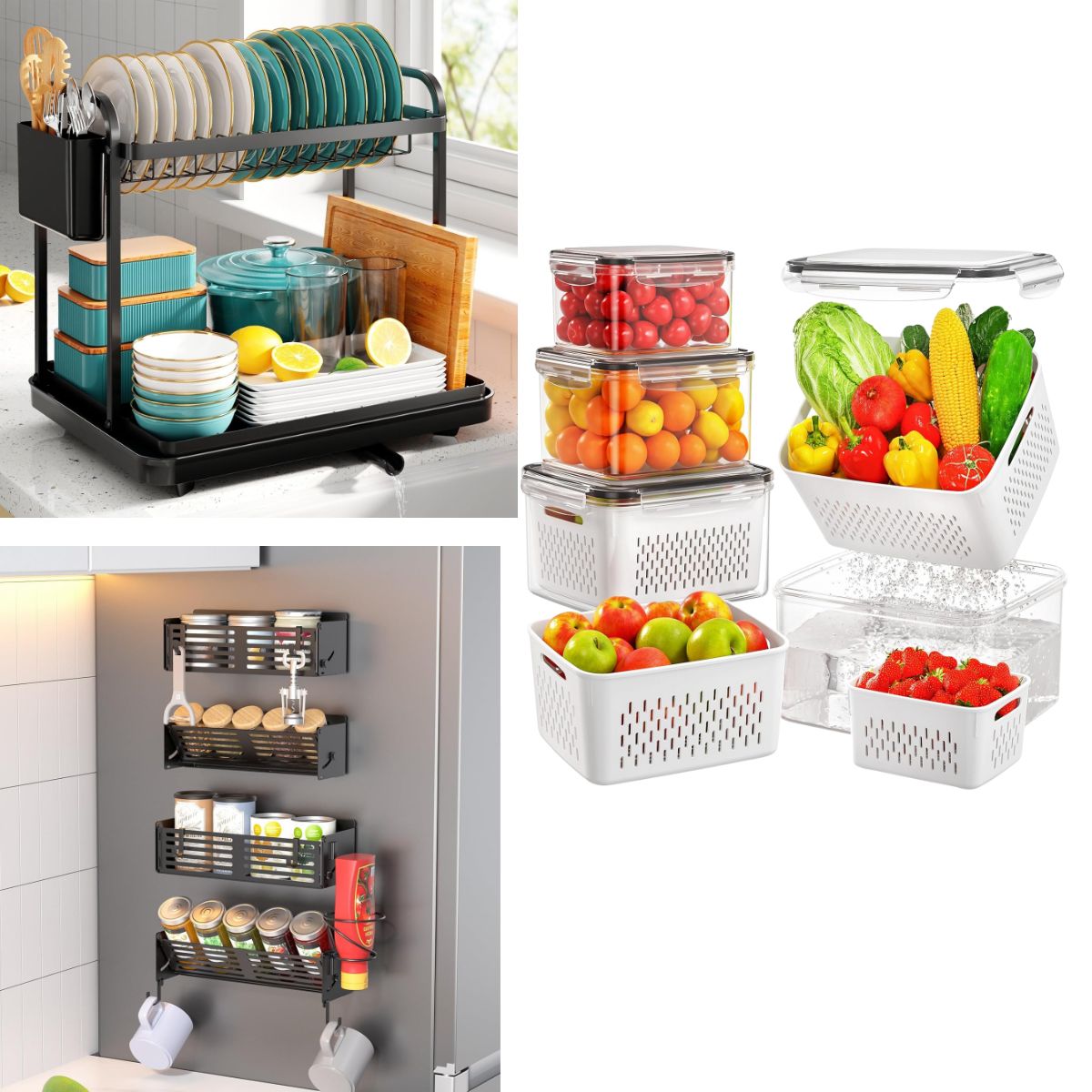 4 Piece Food Storage Container 9+ 4 Pack Spice Rack for Refrigerator 9+ Stainless