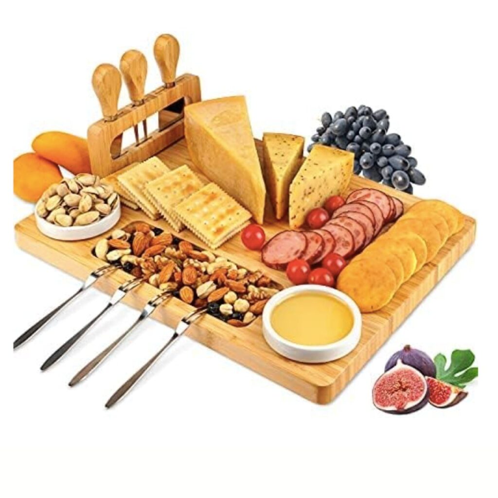Bamboo cheese board w/ 3 stainless knives 15+ Smart Savers