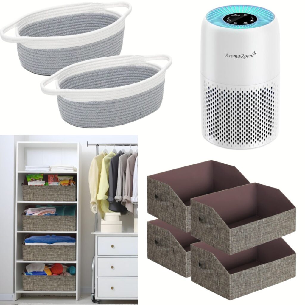 Woven baskets 2 pack 12+Fabric storage bins 4 pack 17 HEPA air