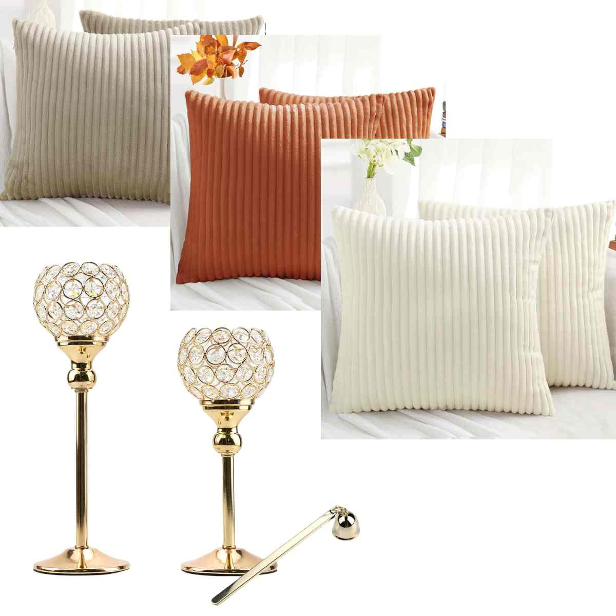 2PCS Crystal Candle Holders 14+ Fall Decorative Throw Pillow Covers