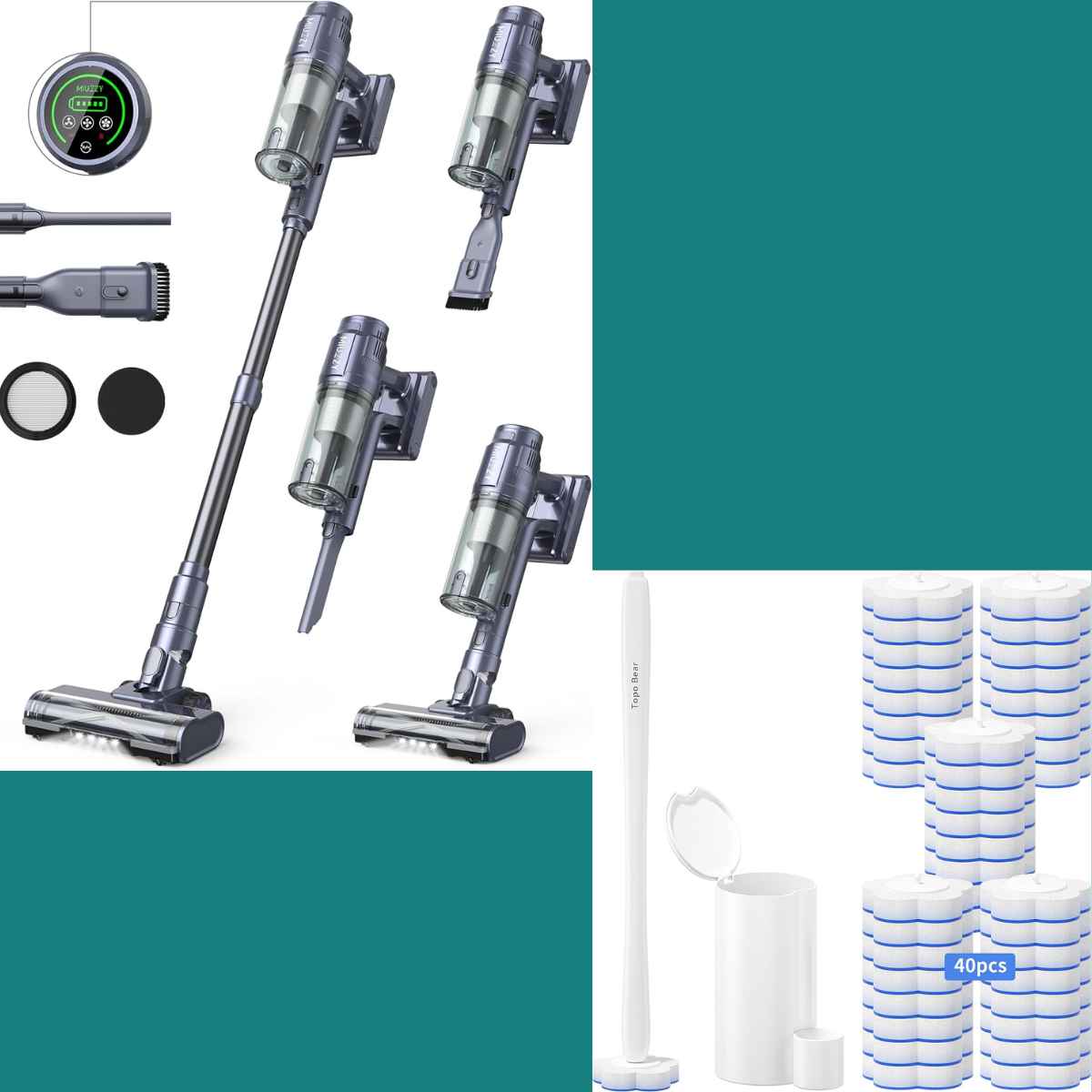 Disposable Toilet Bowl Brush with 40 Toilet Wand Refills 12+ Cordless