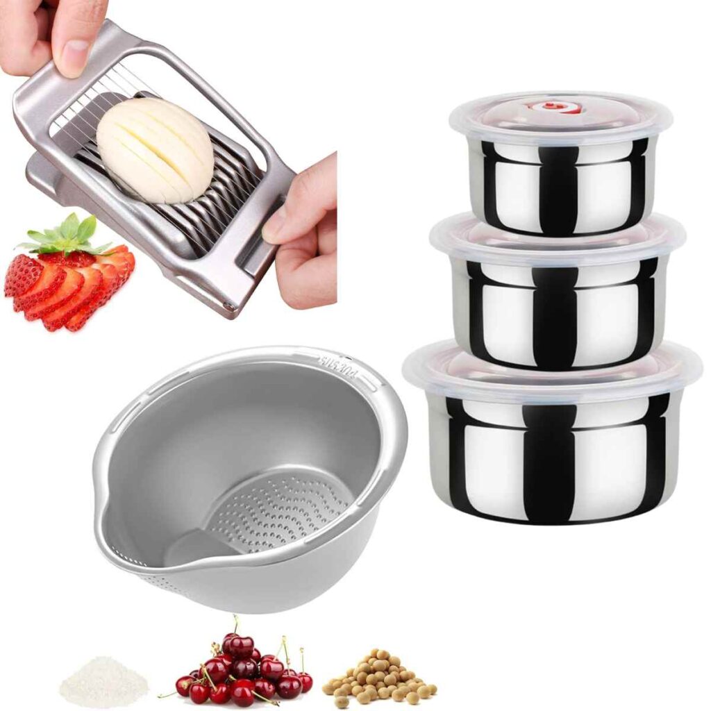 SS Slicer, 4+ SS Colander, 9+ 3Pack SS Storage Containers, 9