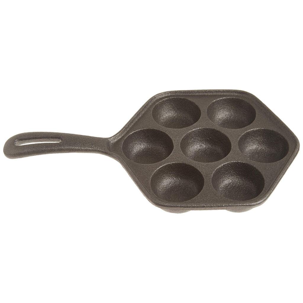 Norpro Cast Iron Stuffed Pancake Pan, Munk/Aebleskiver, 2" / 5cm diameter, Black