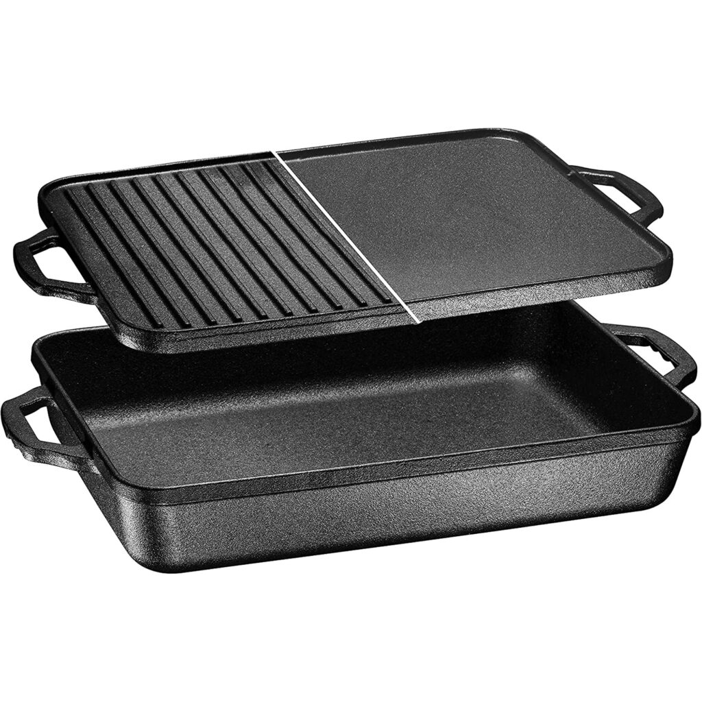 Bruntmor | 3-In-1 Pre-Seasoned Cast Iron Rectangle Pan With With Reversible