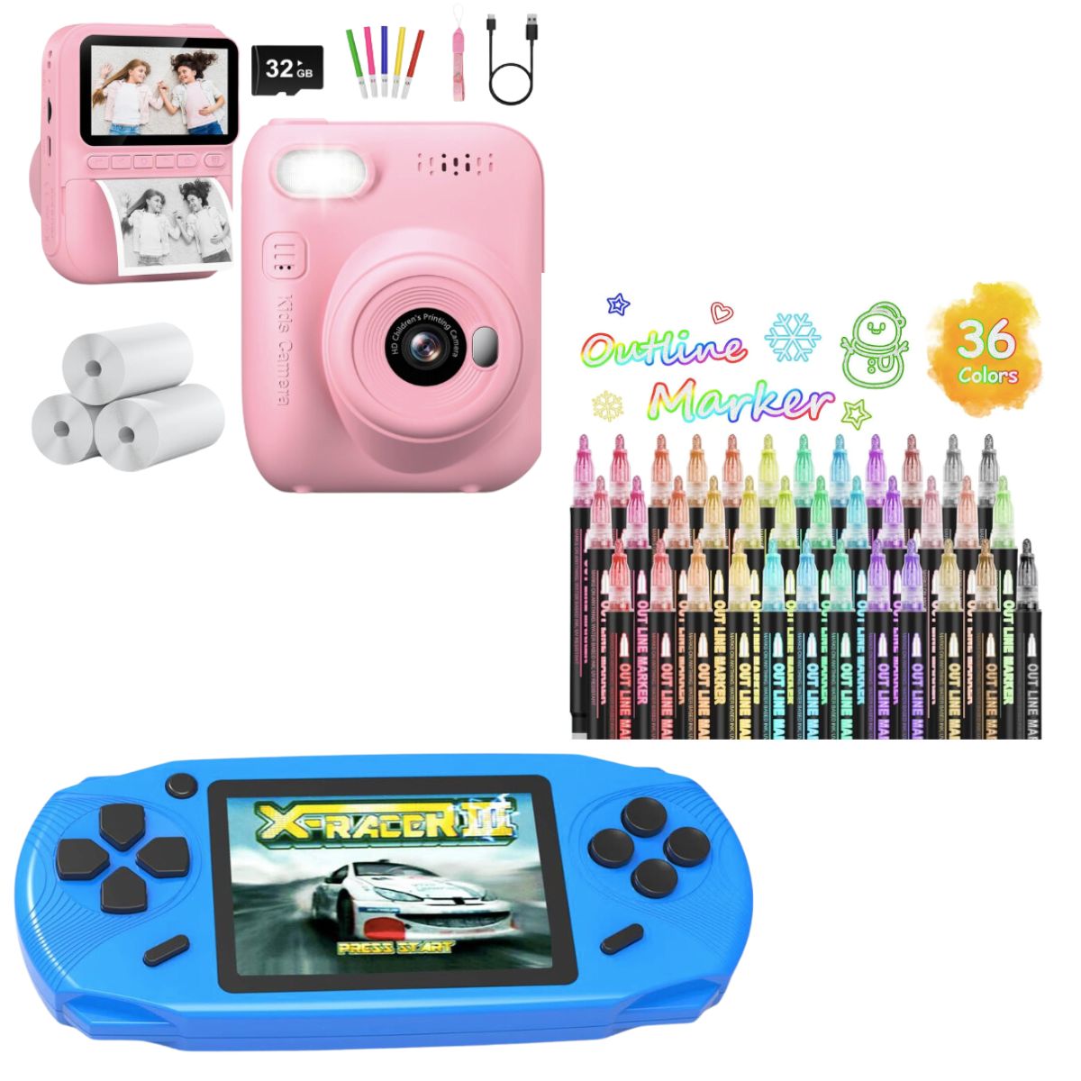 36 Pack double line outline markers 13+Kids instant print camera 24
