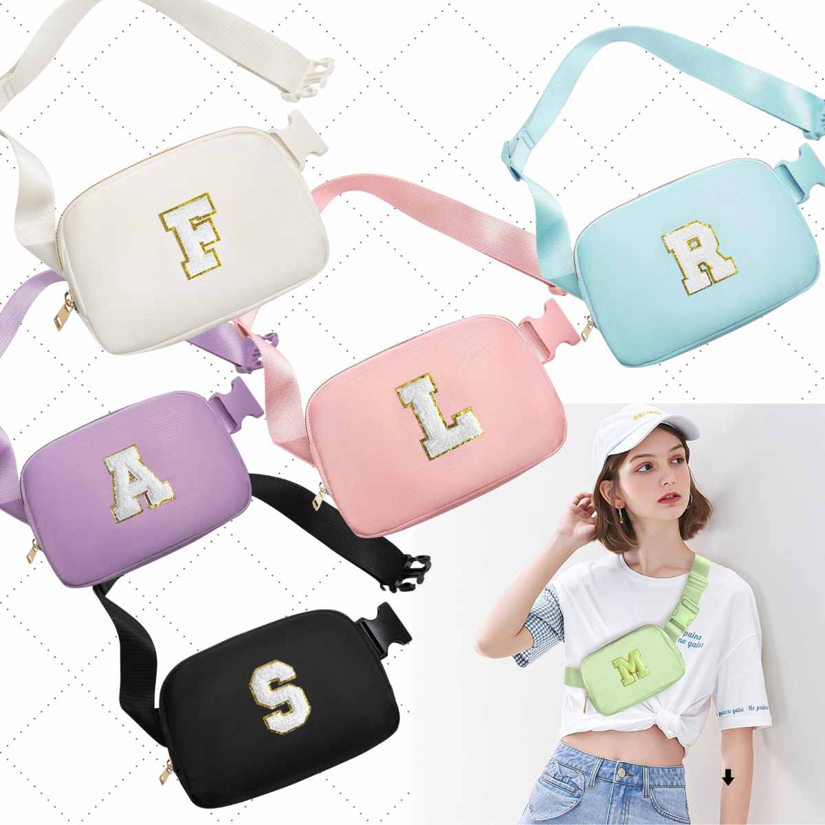 Initial Crossbody Bag Fanny Pack 7+Initial Jewelry Travel Organizer