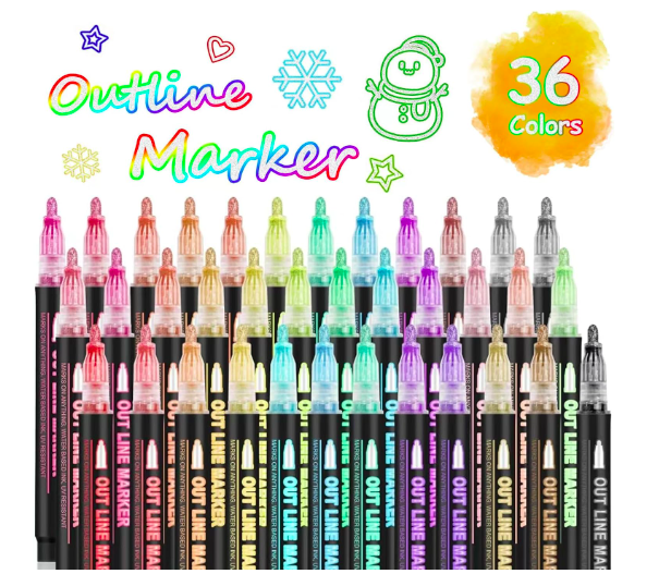 36 Pack double line outline markers 13+Kids instant print camera 24