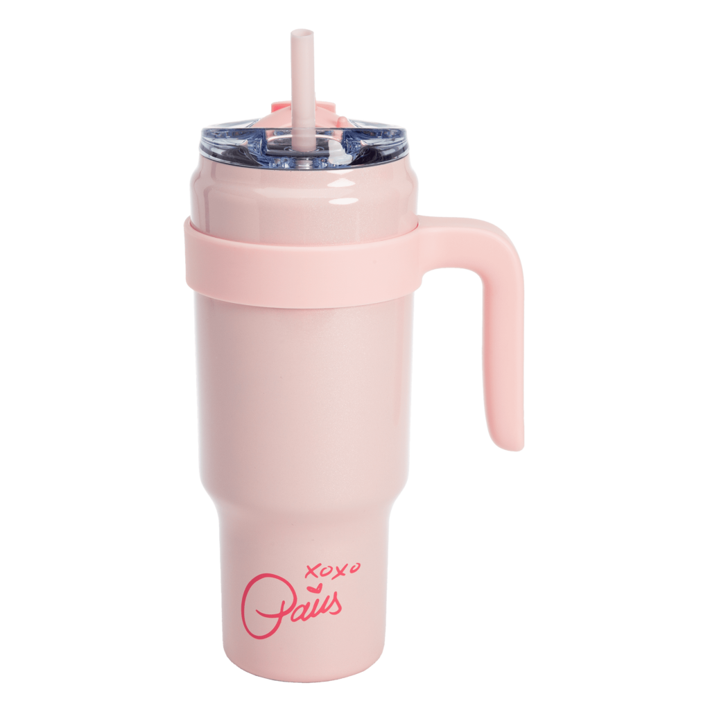 Paris Hilton 40oz Stainless Steel Tumbler with Removable Handle, Reusable Straw, and Lid, Pink