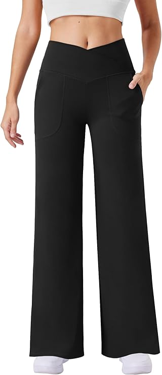 JEKAOYI Womens Wide Leg High Waist Crossover Yoga Pants Dress Work Pants Casual Lounge Trousers with Pockets