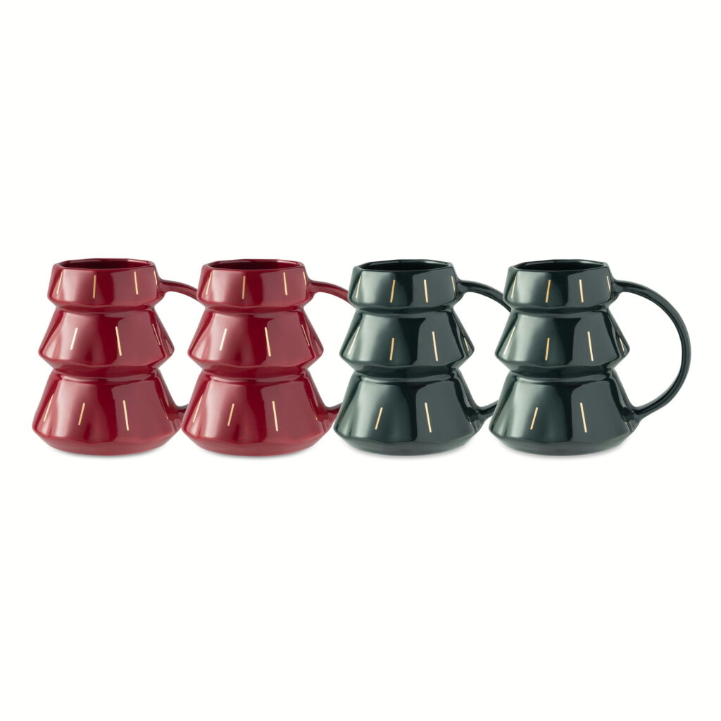 Thyme & Table 15 fl oz 4-Pack of Tree Shape Ceramic Mugs - Red and Green