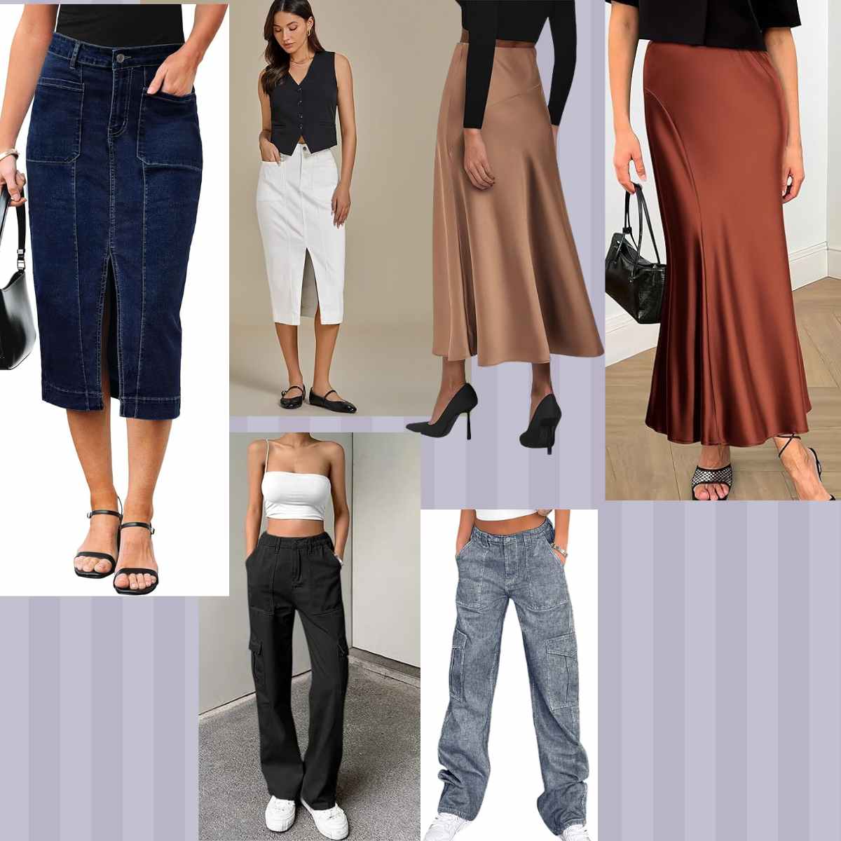 Cargo pants $14+|Satin maxi skirt $16+|Jean Skirts $16-$19+