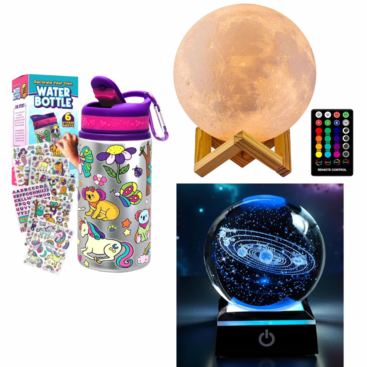 Decorate your own water bottle kit 5+Moon lamp 7+3D solar system