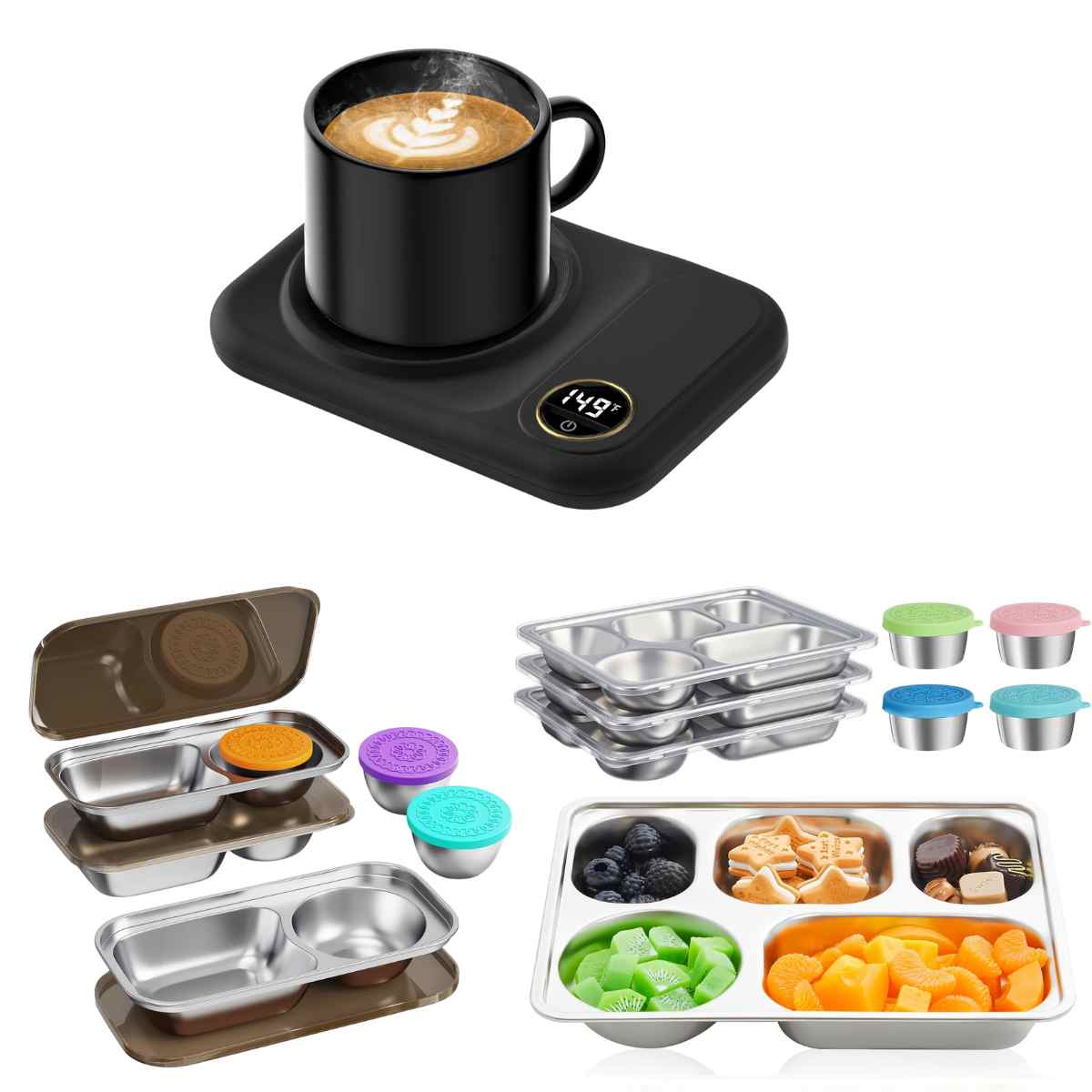 Coffee Mug Warmer, $6+ | Set of 3 SS Snack Containers, $11+ | 8