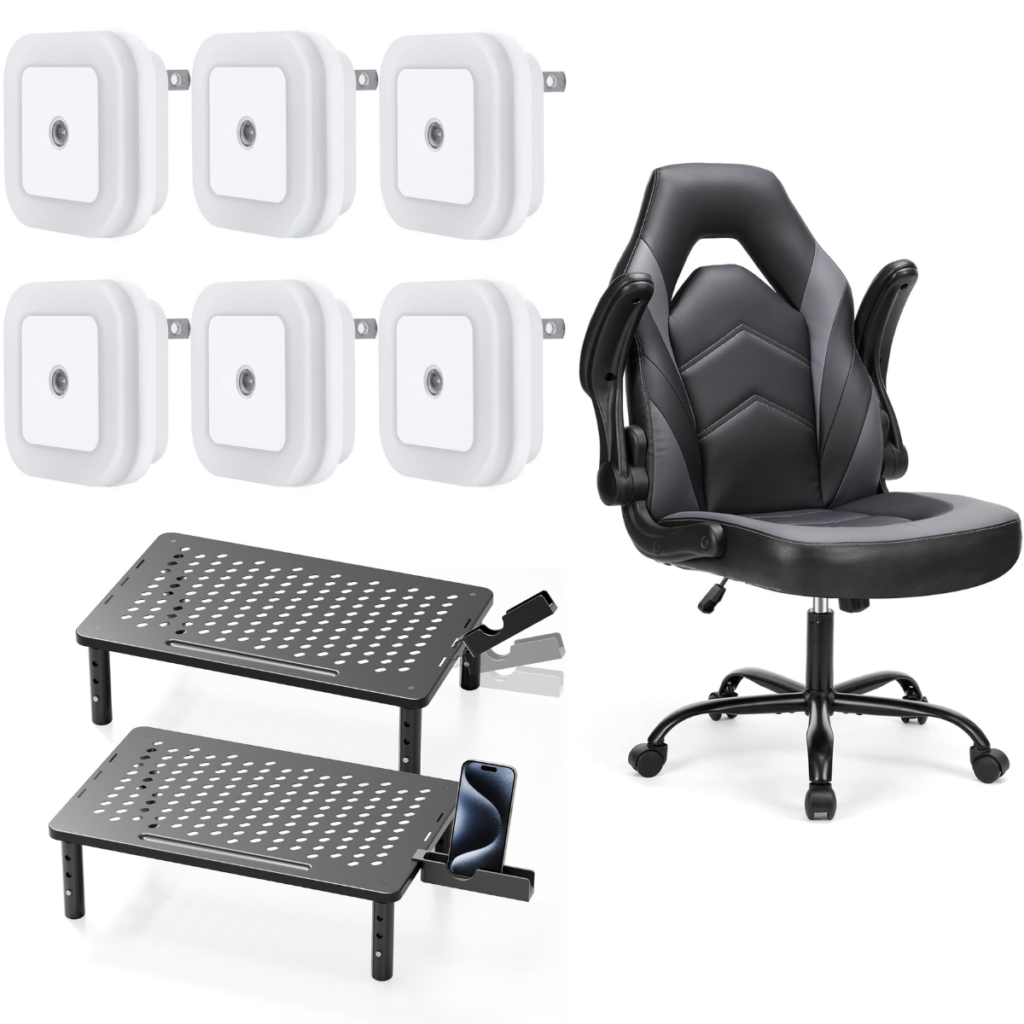 6Pk Night Lamps $5+ | Game Desk Chair $67+ | 2Pk Monitor Stand Riser ...