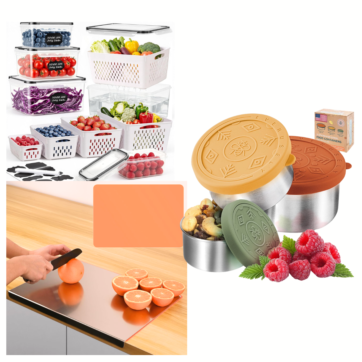 Fridge storage containers, $12 | SS 3-pk containers, $12+ | SS cutting ...